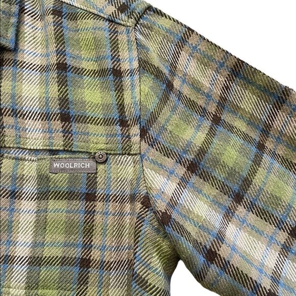 Woolrich Wool Blend Green Brown Snap Closure Plaid Flannel Women's Small - Picture 5 of 11